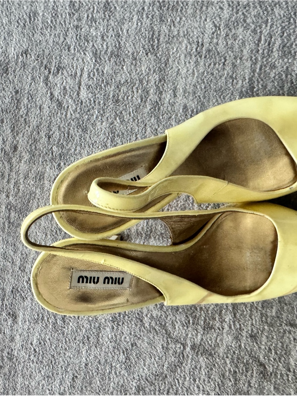Miu Miu Pale Yellow Leather Slingback Mules